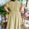 Laurel Green Plus Size Maxi Dress with Notched V Neck and Puff Sleeves - Image 2