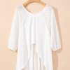 Trendy Women's White Eyelet Patchwork Oversized Top with V Neck and High Low Hem - Image 9