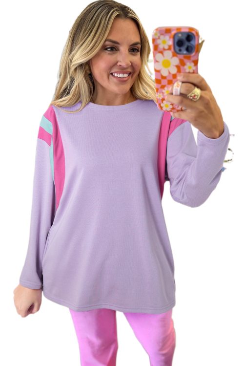 Women's Phalaenopsis Mineral Wash Colorblock Long Sleeve Oversize Top