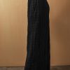 Women's Black Textured Wide Smocked Waist Loose Pants - Image 5