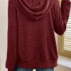 Women's Red Dahlia Ribbed Zip Up Front Drawstring Hoodie - Casual Comfort and Style - Image 2