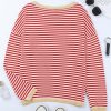 Women's Fiery Red Striped Drop Shoulder Sweater with Contrast Trim - Image 13