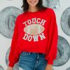 Women's Fiery Red TOUCH DOWN Football Graphic Pullover Sweatshirt - Casual Style - Image 3