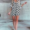 Women's Black Checkerboard Print V Neck Loose Tee and Shorts Lounge Set - Image 8