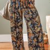 Women's Multicolour Floral Shirred High Waist Wide Leg Pants with Adjustable Tie - Image 5