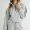 Women's Light Grey Stand Neck Zipped Sweatshirt and Shorts Set - Trendy Two Piece Outfit - Image 2