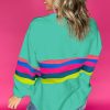 Women's Green Stripe Accent Long Sleeve Casual T-Shirt - Image 3