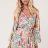 Women's Multicolour Floral Print Bubble Sleeve V Neck Mini Dress - Chic Boho Style - Image 3