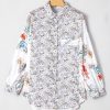 Women's Purple Boho Floral Bishop Sleeve Button Up Loose Shirt - Image 11