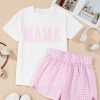 Women's White MAMA Printed Tee and Plaid Shorts Lounge Set for Casual Comfort - Image 6