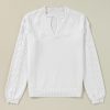 Women's Elegant White Flower Detail Knitted Notched Neck Sweater - Image 6