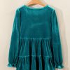 Women's Elegant Sea Green Velvet V Neck Peplum Hem Puff Sleeve Blouse - Image 15