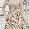 Women's Beige Patchwork Belted A-Line Dress with Long Sleeves - Image 7