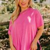 Plus Size Coral Solid Color Drop Shoulder T-Shirt for Women - Image 6