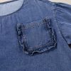 Women's 3/4 Sleeve Ruffled Pocket Denim Blouse in Sky Blue - Image 11