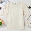 Elegant Beige Eyelet Embroidered Half Sleeve Blouse for Women - Image 4