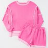 Women's Sachet Pink High Low Patchwork Long Sleeve Top and Shorts Set - Image 4