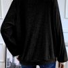 Women's Black Color Contrast Ribbed Loose Fit Long Sleeve Top - Image 2