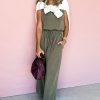 Women's Vineyard Green Buttoned Drawstring Waist Sleeveless Wide Leg Jumpsuit - Image 8