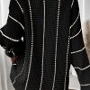 Women's Colorblock Black Striped V Neck Knitted Loose Sweater - Image 2