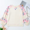 Plus Size Floral Patchwork Ribbed Puff Sleeve Top - Apricot - Image 6