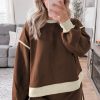 Fashionable Coffee Color Contrast Loose Pullover and Lace-Up Waist Skort Set for Women - Image 6