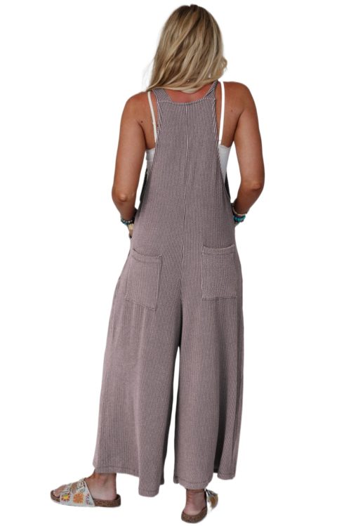 Women's Philippine Gray Corded Adjustable Straps Wide Leg Loose Overall Jumpsuit