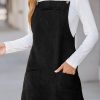 Women's Black Corduroy Front Pockets Sleeveless A-Line Mini Dress - Image 6