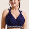 Plus Size Navy Blue Embroidered Trim Wrap Tie Knot High Waisted Bikini - Image 12