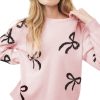 Women's Light Pink Bow Pattern Knitted Loose Fit Sweater for Casual Style - Image 3