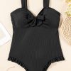 Chic Black Plus Size Textured Knotted Ruffled Trim One Piece Swimwear for Women - Image 26