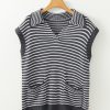 Women's Gray Stripe Sleeveless V Neck Sweater Vest with Pockets - Image 7