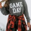 Women's Dark Grey Corded Game Day Graphic Long Sleeve Crewneck Top - Image 9