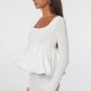 Elegant Women's White U Neck Long Sleeve Bubble Hem Top - Image 3