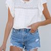 Women's White Lace Neckline Flutter Sleeve Blouse with Eyelet Details - Image 6