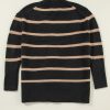 Women's Loose Fit Black Stripe V Neck Buttoned Drop Shoulder Cardigan - Image 8