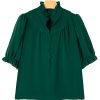 Elegant Women's Blackish Green Solid Blouse with Puff Sleeves and Frilled Trim - Image 12