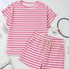 Women's Rose Stripe Crew Neck T-Shirt and Drawstring Shorts Set - Casual Summer Outfit - Image 11