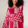 Women's Rose Red Mixed Checkered Pattern Drop Shoulder Sweater - Image 4