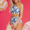 Women's Blue Abstract One-Shoulder High Waisted Bikini - Bohemian Style Swimsuit - Image 5