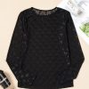 Women's Black Mesh Bow Pattern Long Sleeve Top - Sheer and Chic - Image 6