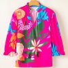 Women's Elegant Rose Blooming Flower Print Ruffled Puff Sleeve Blouse - Image 14