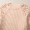 Women's Plus Size Beige Lace Patchwork Buttons Waffle Knit Top - Image 13