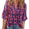 Women's Purple Floral Half Sleeve Split Neck Blouse - Chic Summer Top - Image 8