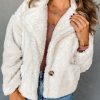 Women's Warm Beige Faux Fur Lapel Collar Jacket with Pockets - Image 7