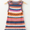 Women's Dark Blue Striped Textured Knit Crew Neck Sweater Vest for Casual Summer Outings - Image 6