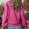 Women's Bright Pink Textured Patchwork Round Neck Sweatshirt - Image 2