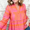 Plus Size Vitality Orange Geometric Embroidered Bell Sleeve Babydoll Blouse - Image 6