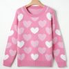 Women's Cozy Pink Pearled Heart Print Crew Neck Sweater for Valentine's Day - Image 6