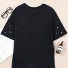 Women's Black Pearl Beaded Drop Shoulder Crewneck T-Shirt - Trendy Casual Tee - Image 13